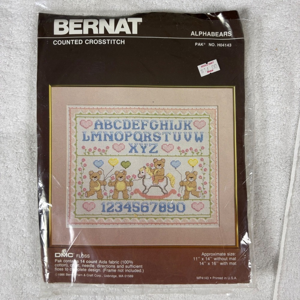 Bernat Alphabears Counted Cross Stitch Kit H04143‎ Teddy Bears Alphabet Numbers